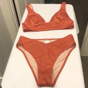 Cupshe lined two piece swimsuit peachy metallic, NEW, size M